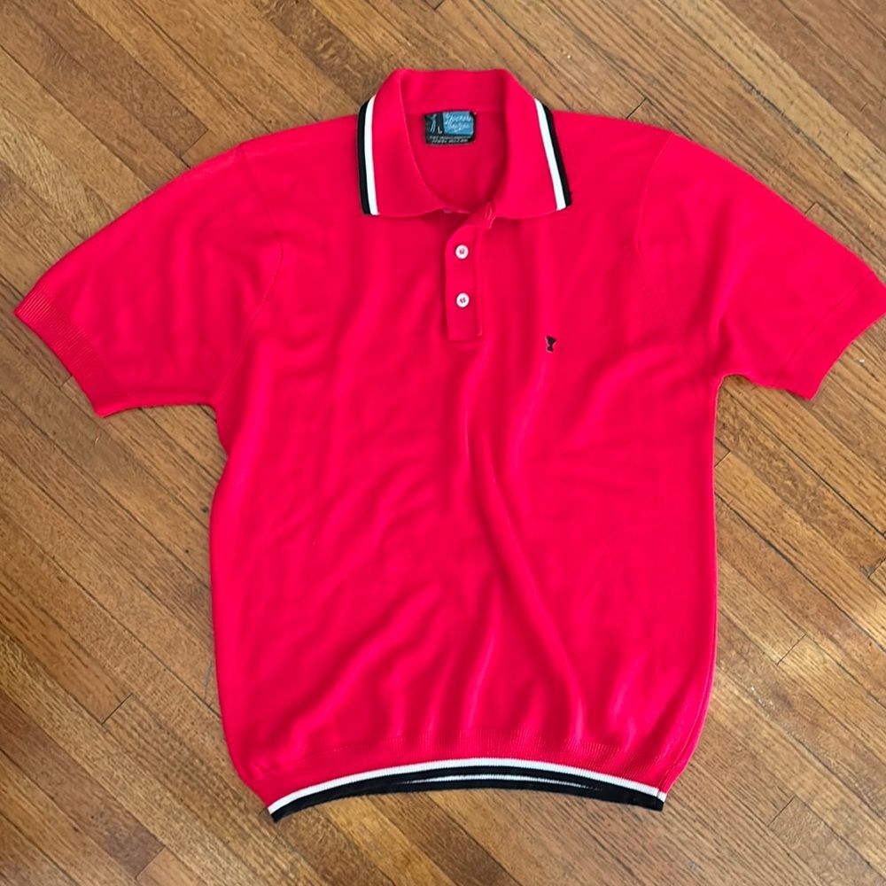 Vintage Knit Polo Shirt with Stripe Collar & Martini Glass Logo - Mad Men - Picture 2 of 5